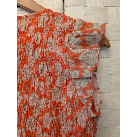 Anthropologie Ruffle Sleeve Smocked Midi Dress Orange Floral Button Front XXS - Picture 12 of 16